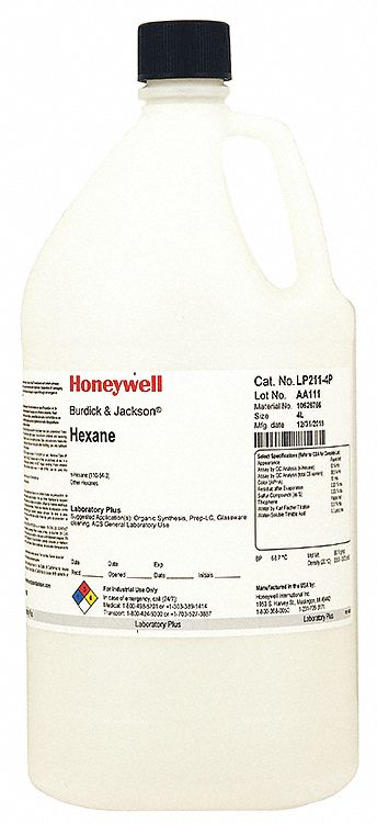 Hexane: ACS, 4 L, 110-54-3, 0.999, Reagent, Liquid, Bottle, Glass, 18 mo Shelf Life, 4