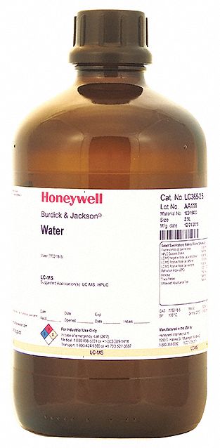 Water: HPLC, 2.5 L, 7732-18-5, 100% Concentration, Solvent, Liquid, Bottle, Glass, 4
