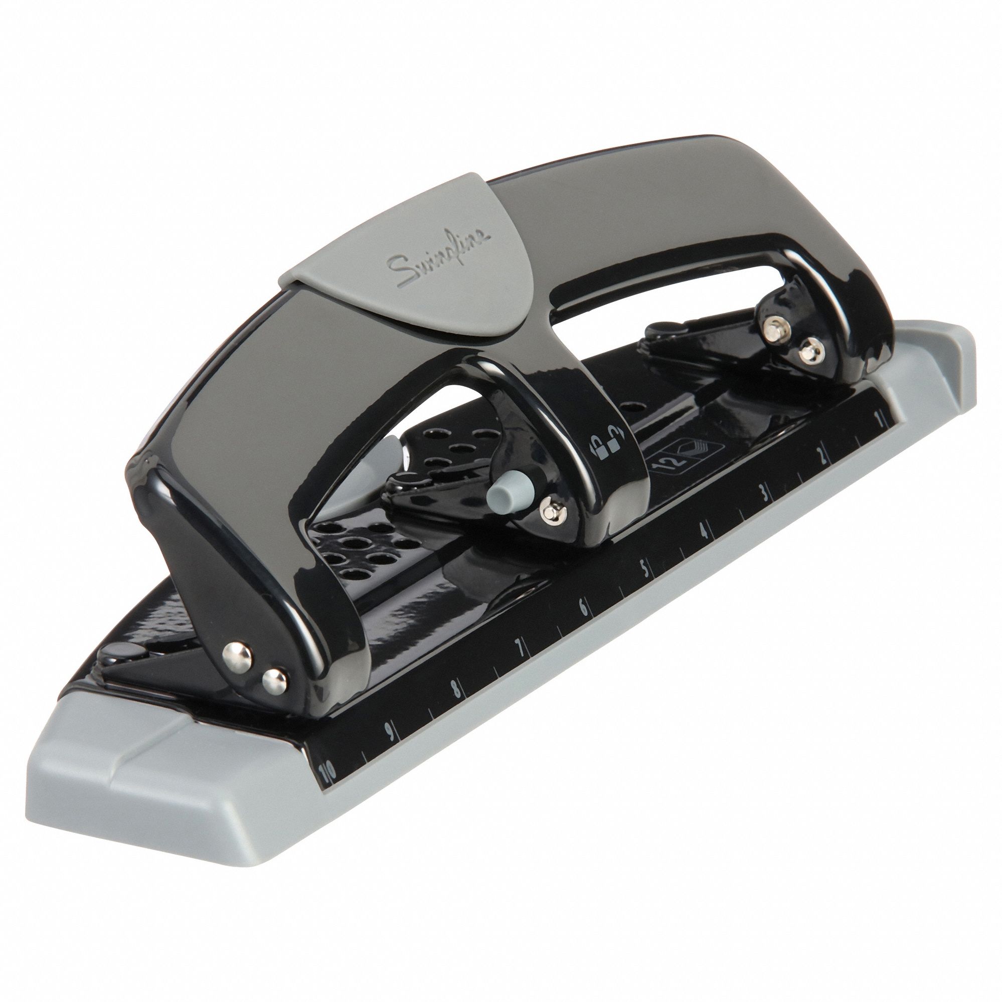 THREE-HOLE PAPER PUNCH,12 SHEETS,BLK/GRY