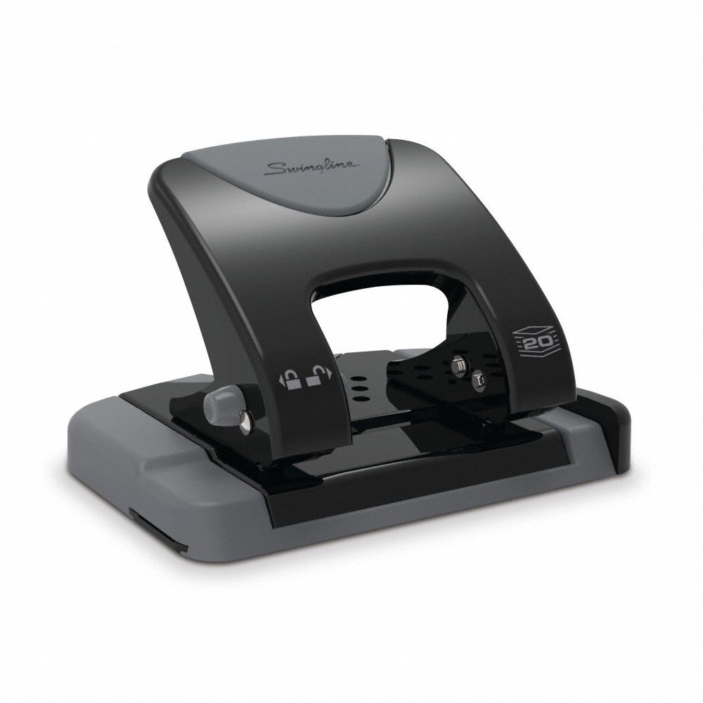 SWINGLINE TwoHole Paper Punch, 20 Sheets, Blck/Gray 36XR08A7074135 Grainger