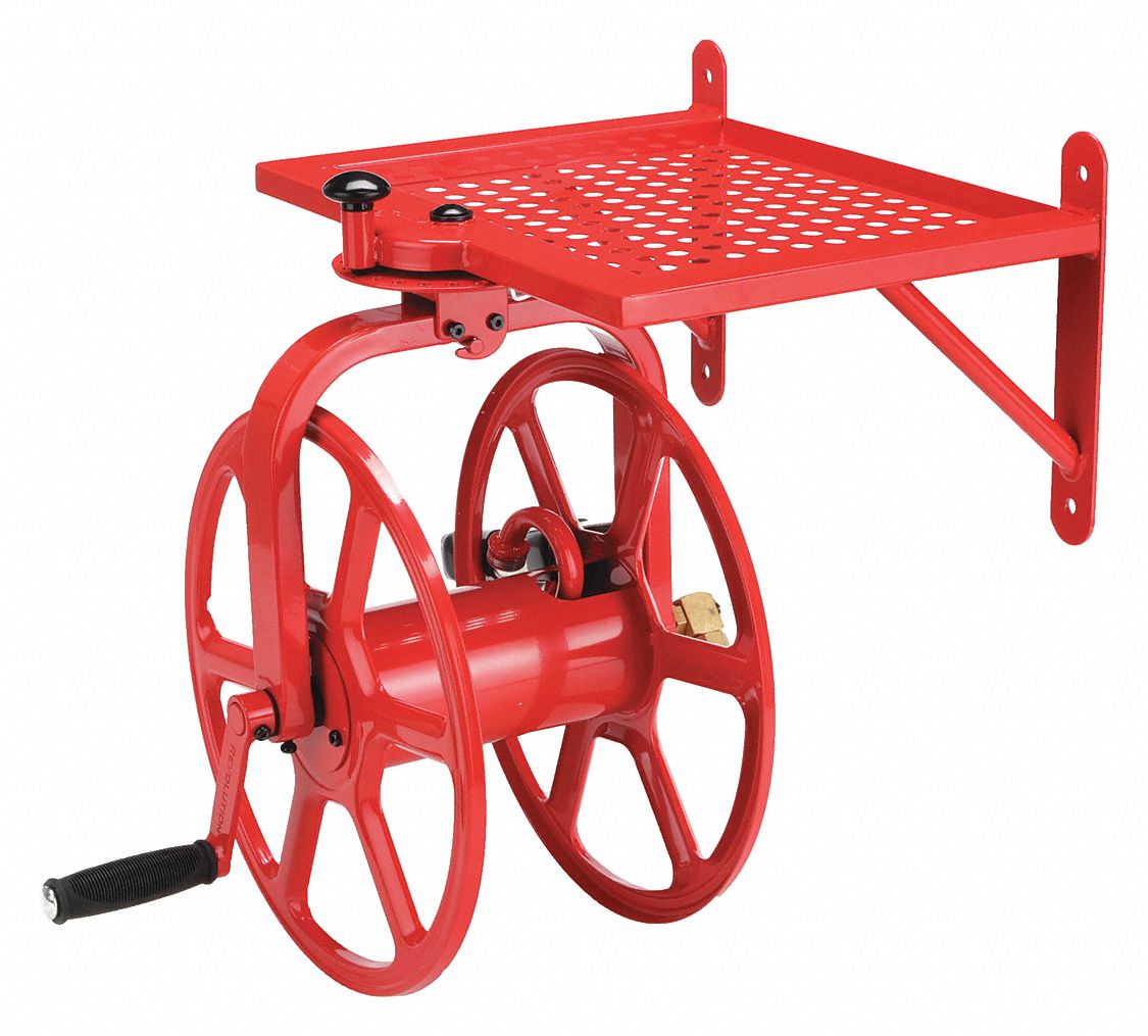 Garden Hose Reel: 150 ft (5/8 in I.D.), 5 1/2 in Reel Dia, Red, 150 psi Max Op Pressure