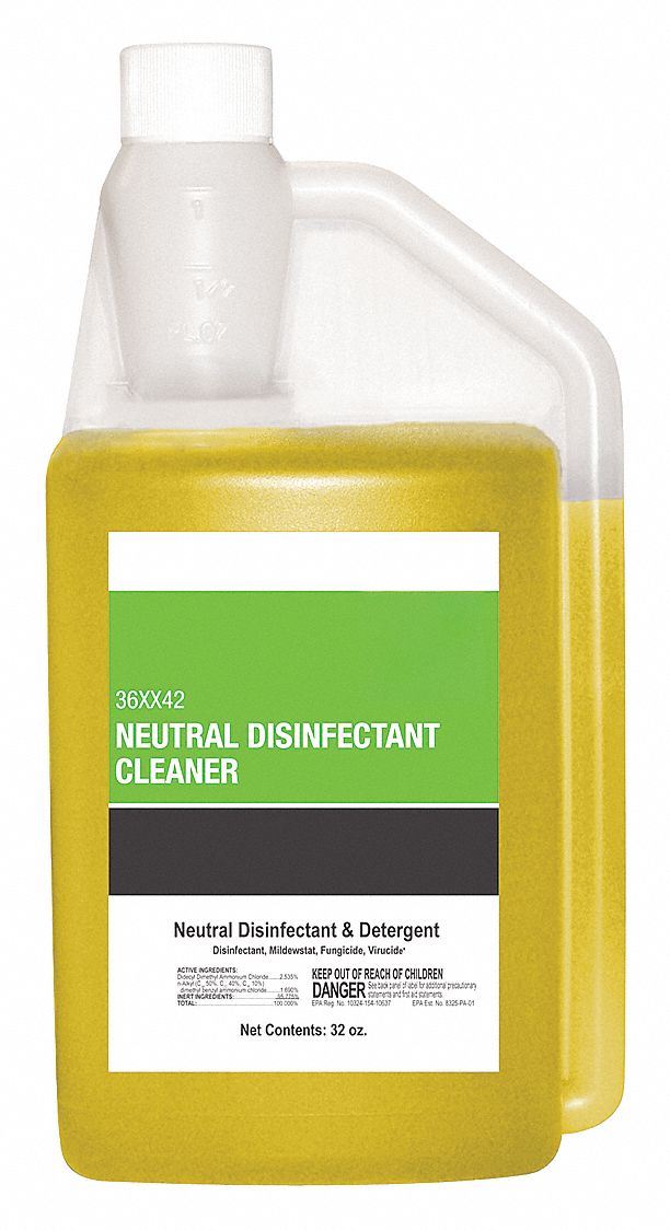 Disinfectant Cleaner: Bottle, Concentrated, Liquid, Quat, Lemon, No Series