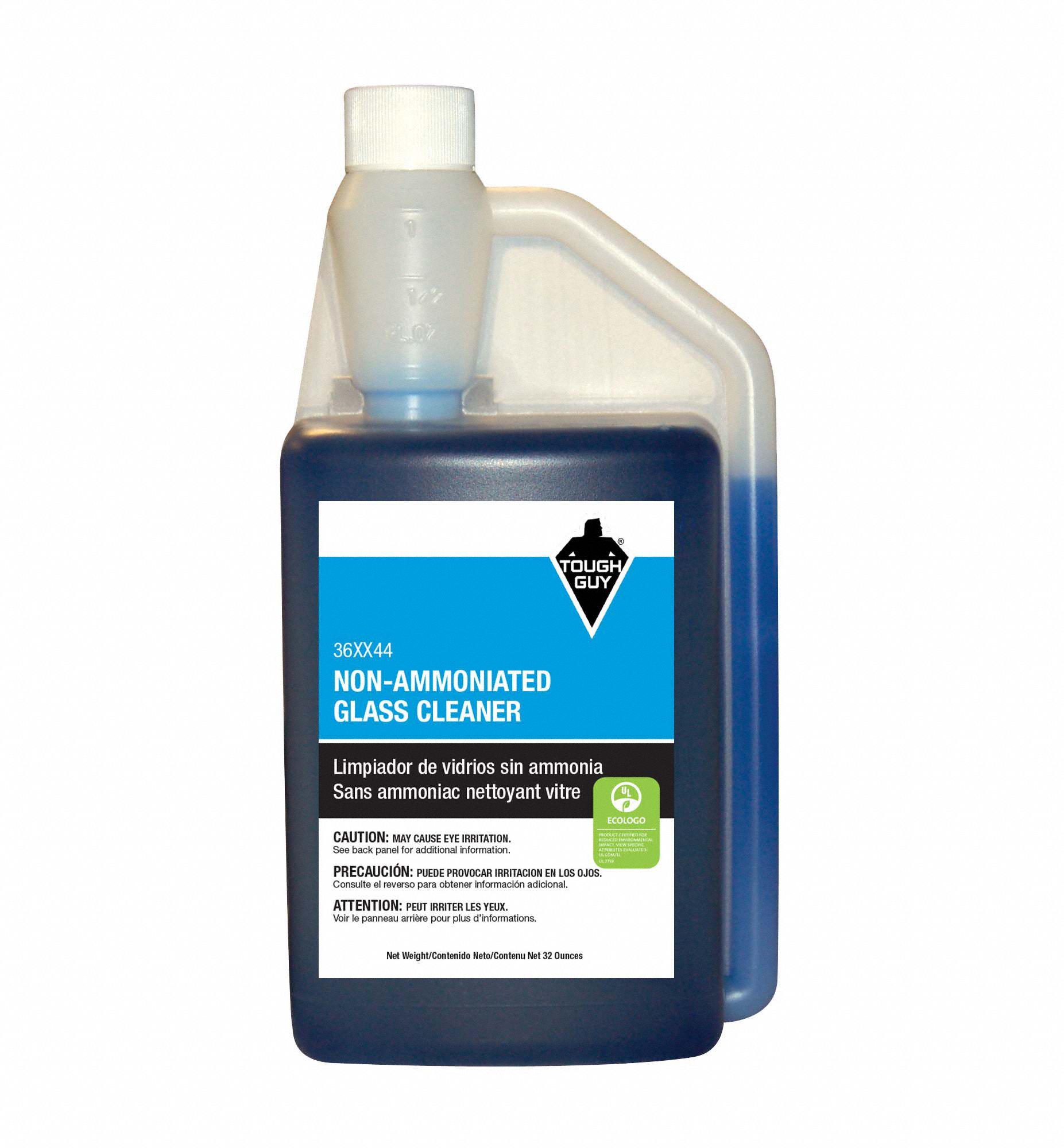 Glass Cleaner: Liquid, Portion Measuring Bottle, 32 oz, Ammonia Free, Unscented, 32 oz