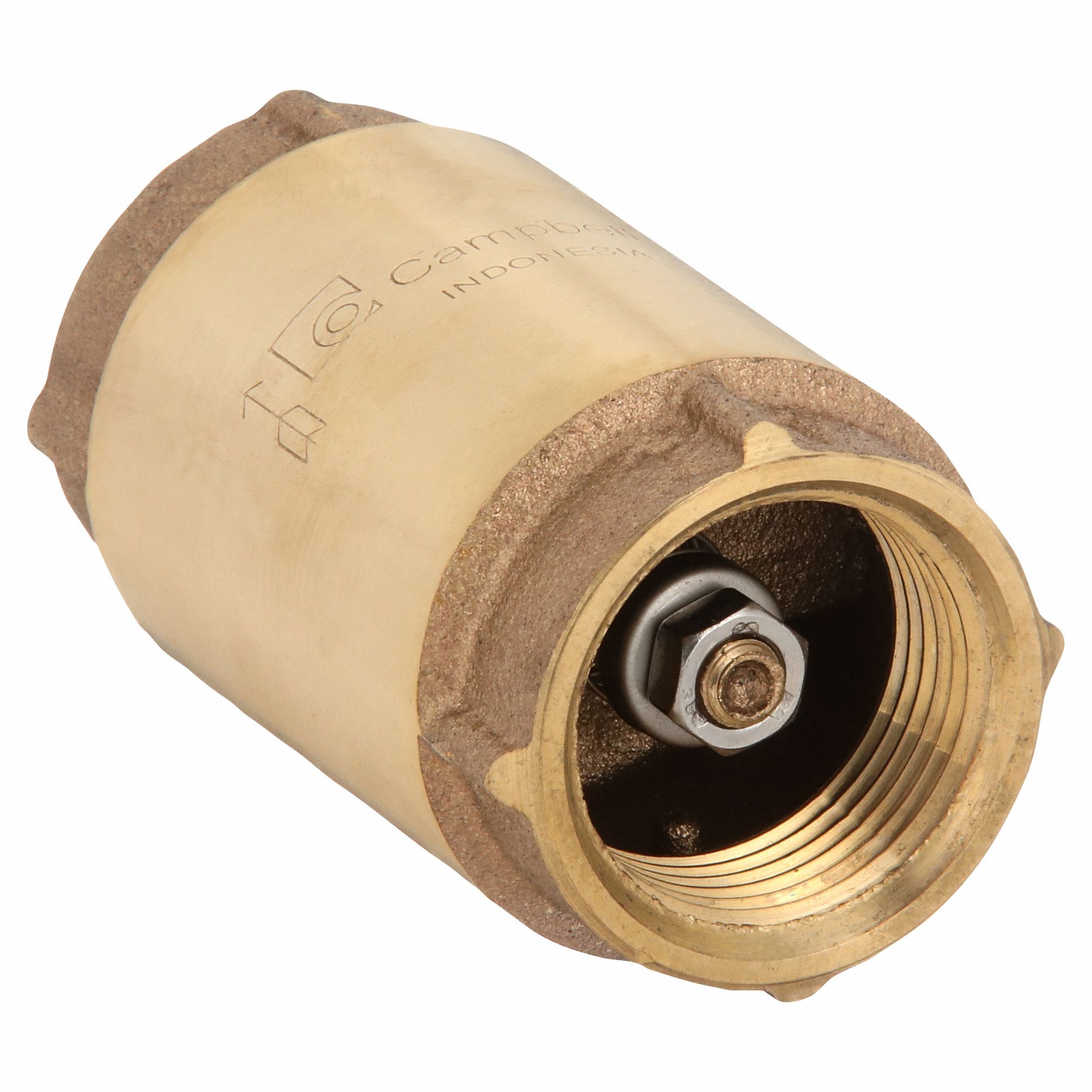 SPRING CHECK VALVE, POPPET, INLINE VALVE BODY, 1 IN PIPE, FNPT X FNPT, BRASS, FEMALE
