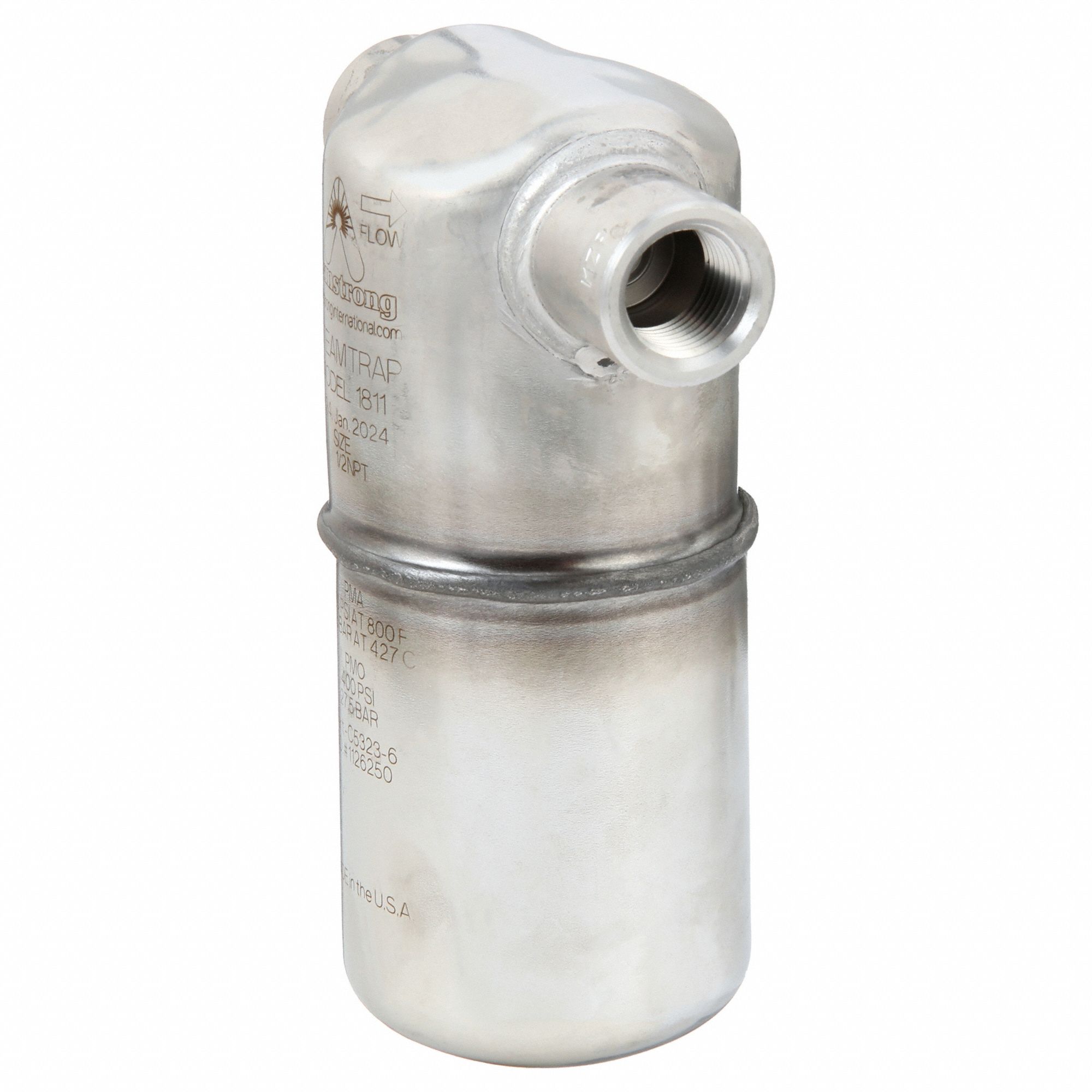 Steam Trap: Stainless Steel, 1/2 in FNPT, 600 lb/hr, 400 psi Max., 800°F Max., Strainer Not Included