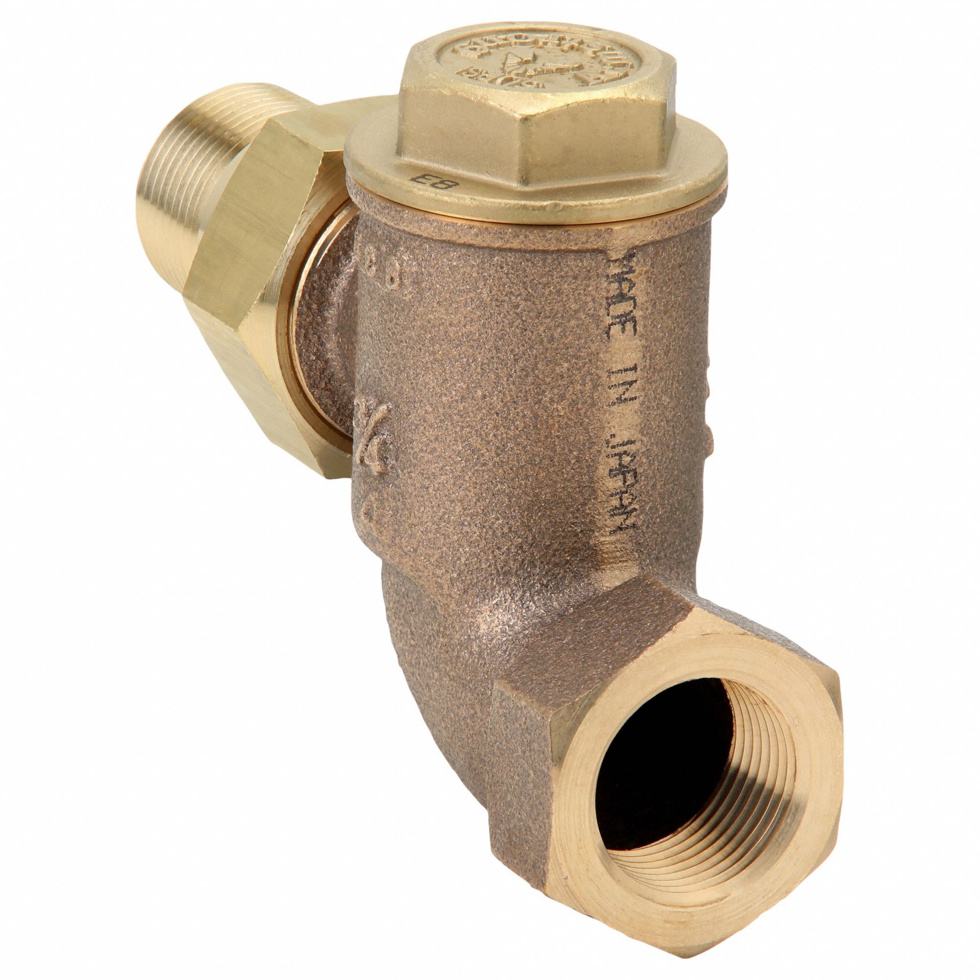 Steam Trap: Bronze Body, Offset Design, 1, 600 lb/hr, 3/4 in FNPT Inlet, No Strainer, 50 psi Max.