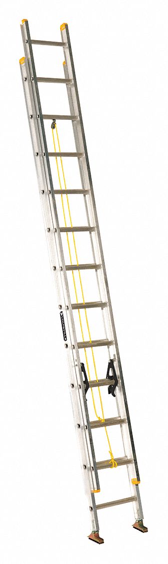 Extension Ladder: 24 ft Ladder Size, Aluminum, 250 lb Load Capacity, 39 lb Wt
