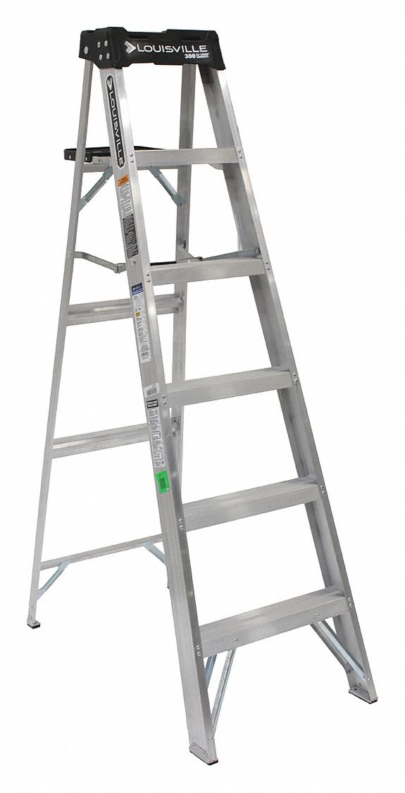 LADDER STEPLADDER, 6 FT LADDER SIZE, ALUMINUM, 300 LB LOAD CAPACITY, 17 LB W