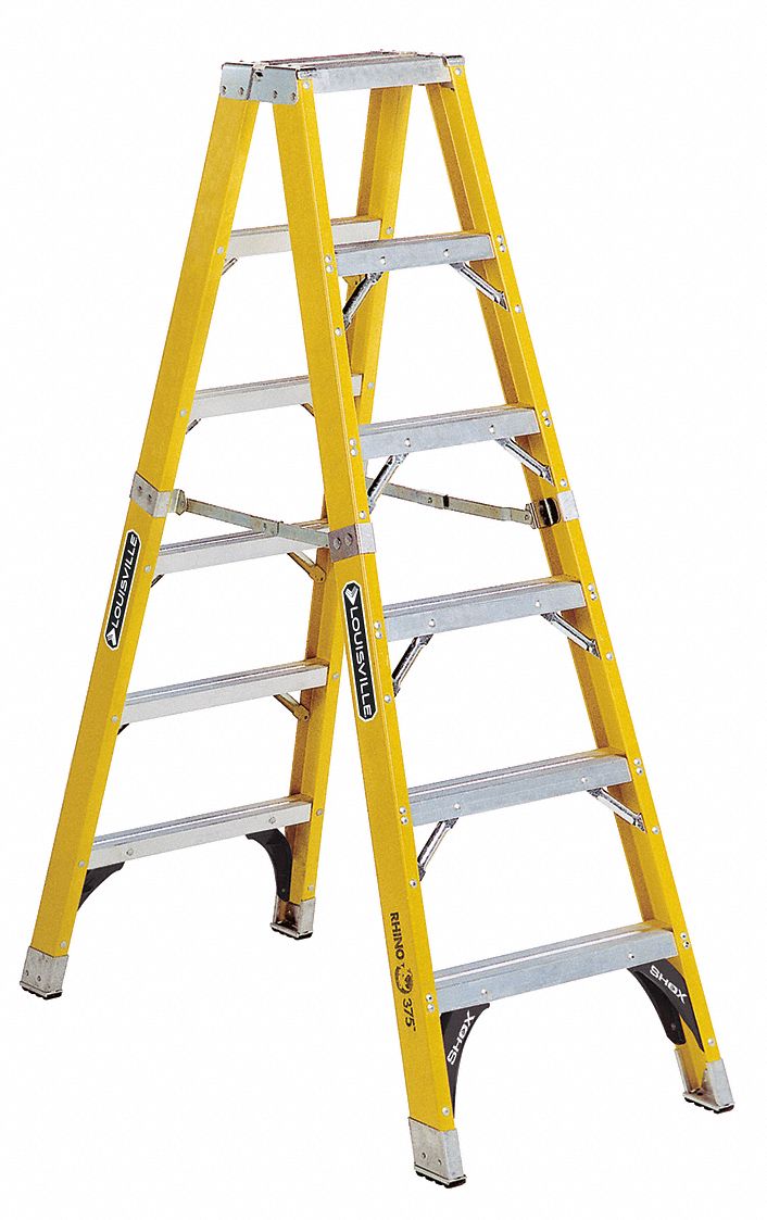 LOUISVILLE LADDER, Fiberglass, 375 lb Load Capacity, Twin Stepladder ...