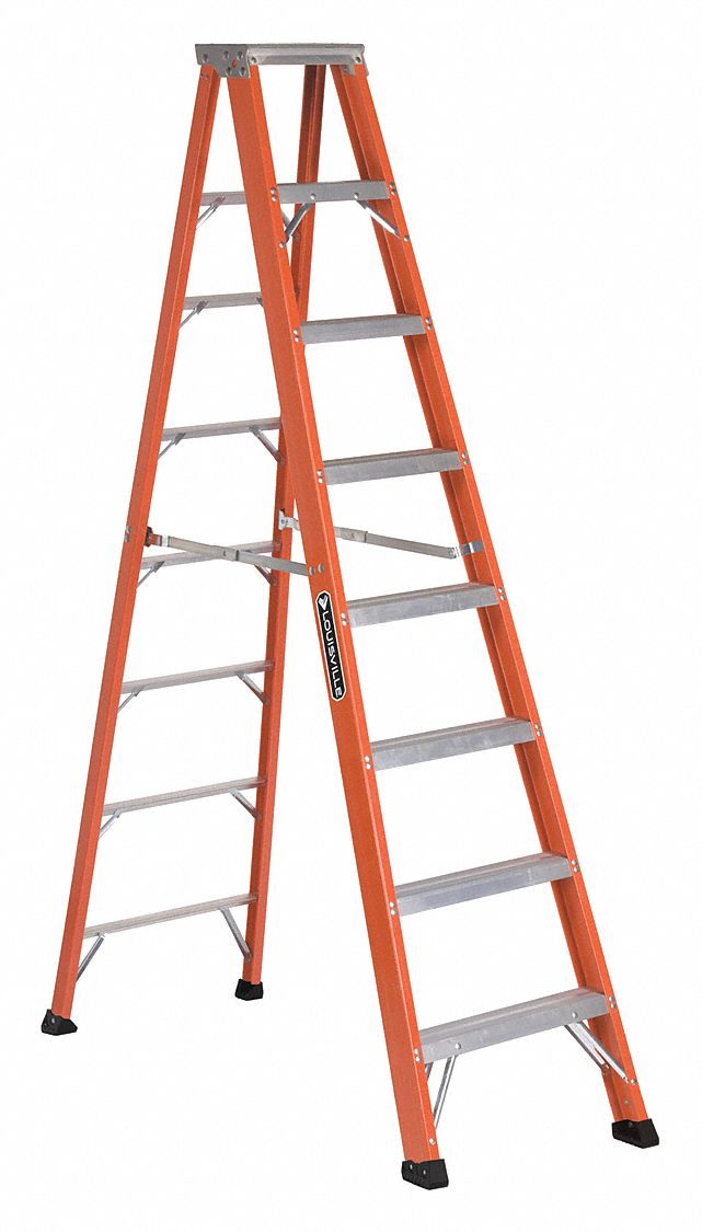 STEPLADDER, 8 FT LADDER SIZE, FIBREGLASS, 375 LB LOAD CAPACITY, 28 LB W