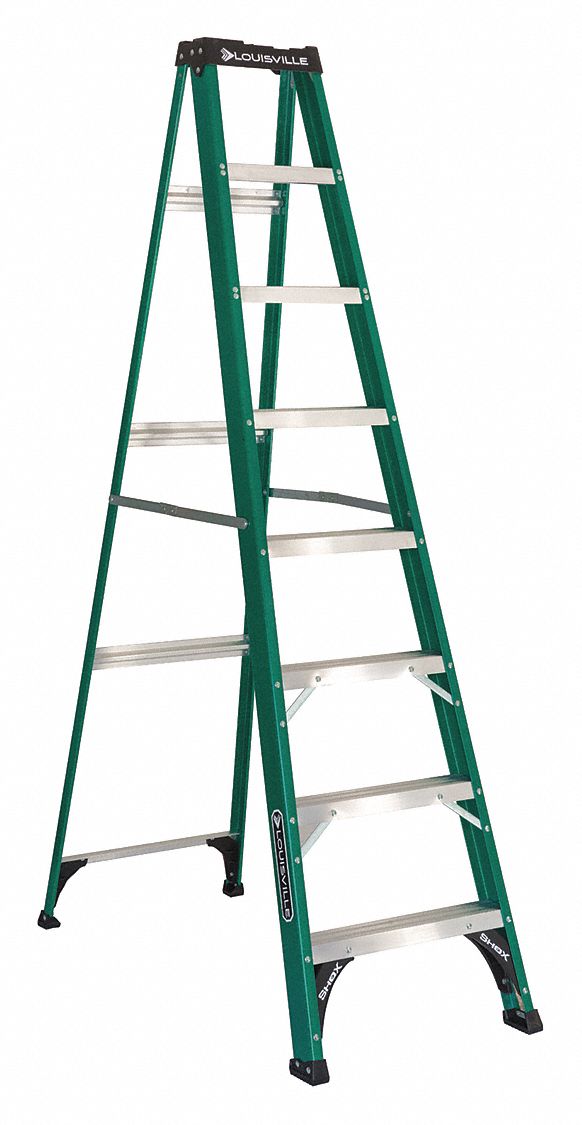STEPLADDER, 8 FT LADDER SIZE, FIBREGLASS, 225 LB LOAD CAPACITY, 21 LB W