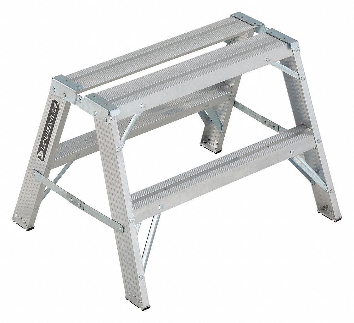STEP STOOL, 2 STEPS, 2.1 FT OVERALL H, 300 LB LOAD CAPACITY, ALUMINUM, 1.8 FT STANDING H