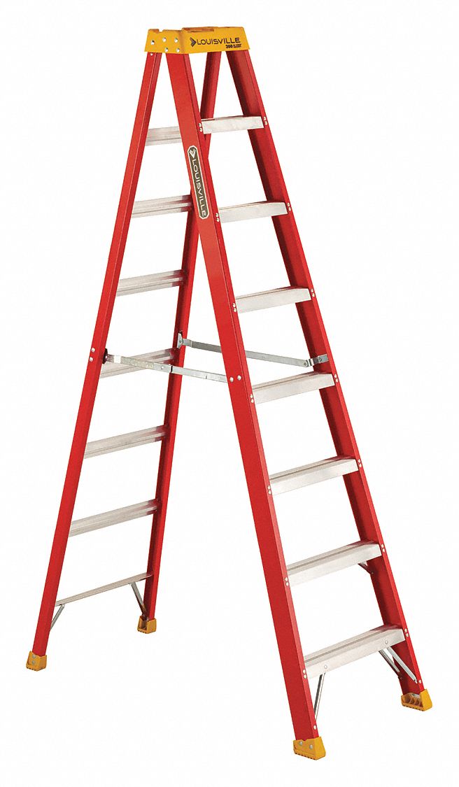 STEPLADDER, 8 FT LADDER SIZE, FIBREGLASS, 300 LB LOAD CAPACITY, 26 LB W