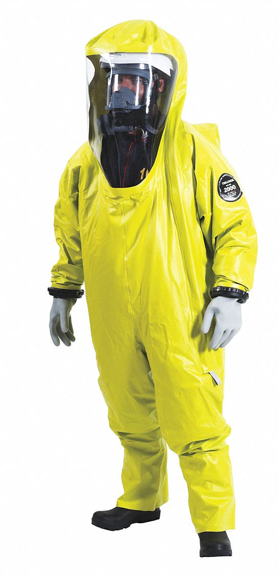 TRELLCHEM Level B Rear Entry Encapsulated Suit, Yellow, Size L, PVC Coated Fabric   Encapsulated Chemical Suits   36Y757|66 704