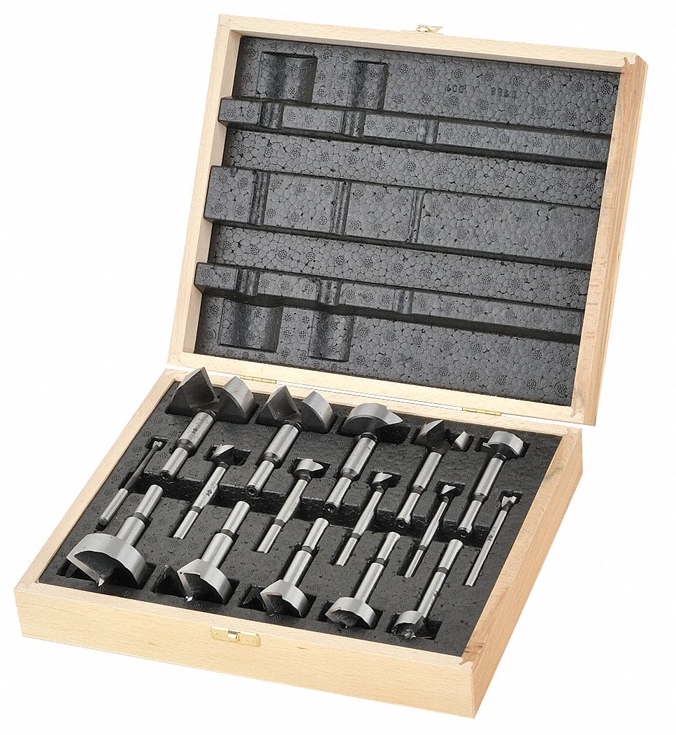 FISCH 16PC. Forstner Wood Drilling Bit Set, 1/4 in, 3/8 in, 1/2 in, 5/
