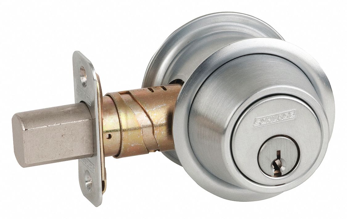 Deadbolt Lock: Cylindrical, 1 7/8 in Door Thick - Max, Chrome