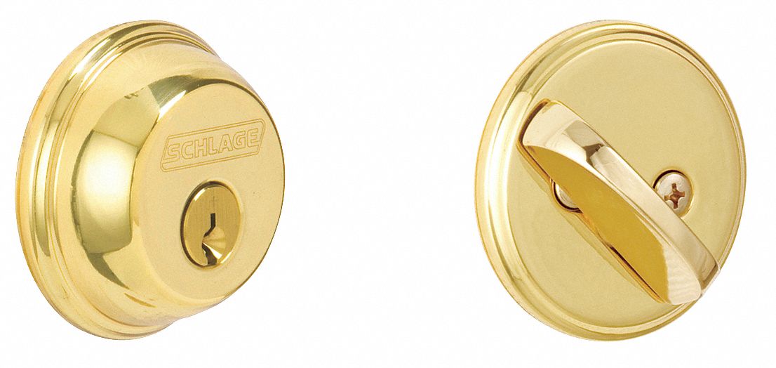 Deadbolt Lock: Cylindrical, 1 3/8 in Door Thick - Max, Brass