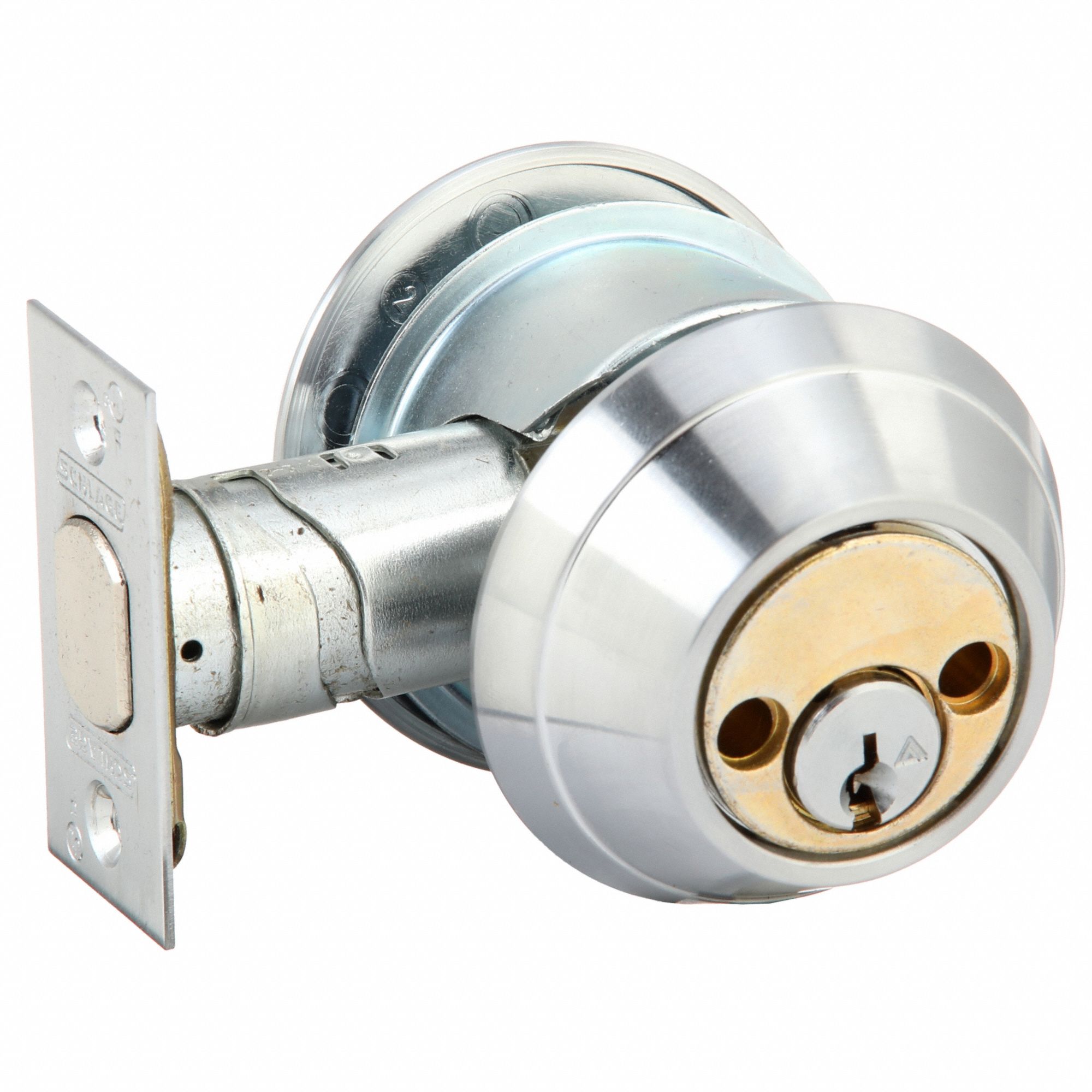 Deadbolt Lock: Cylindrical, 2 in Door Thick - Max, Chrome