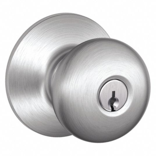 SCHLAGE Knob Lockset 2, F Plymouth, Satin Chrome, Schlage SC1