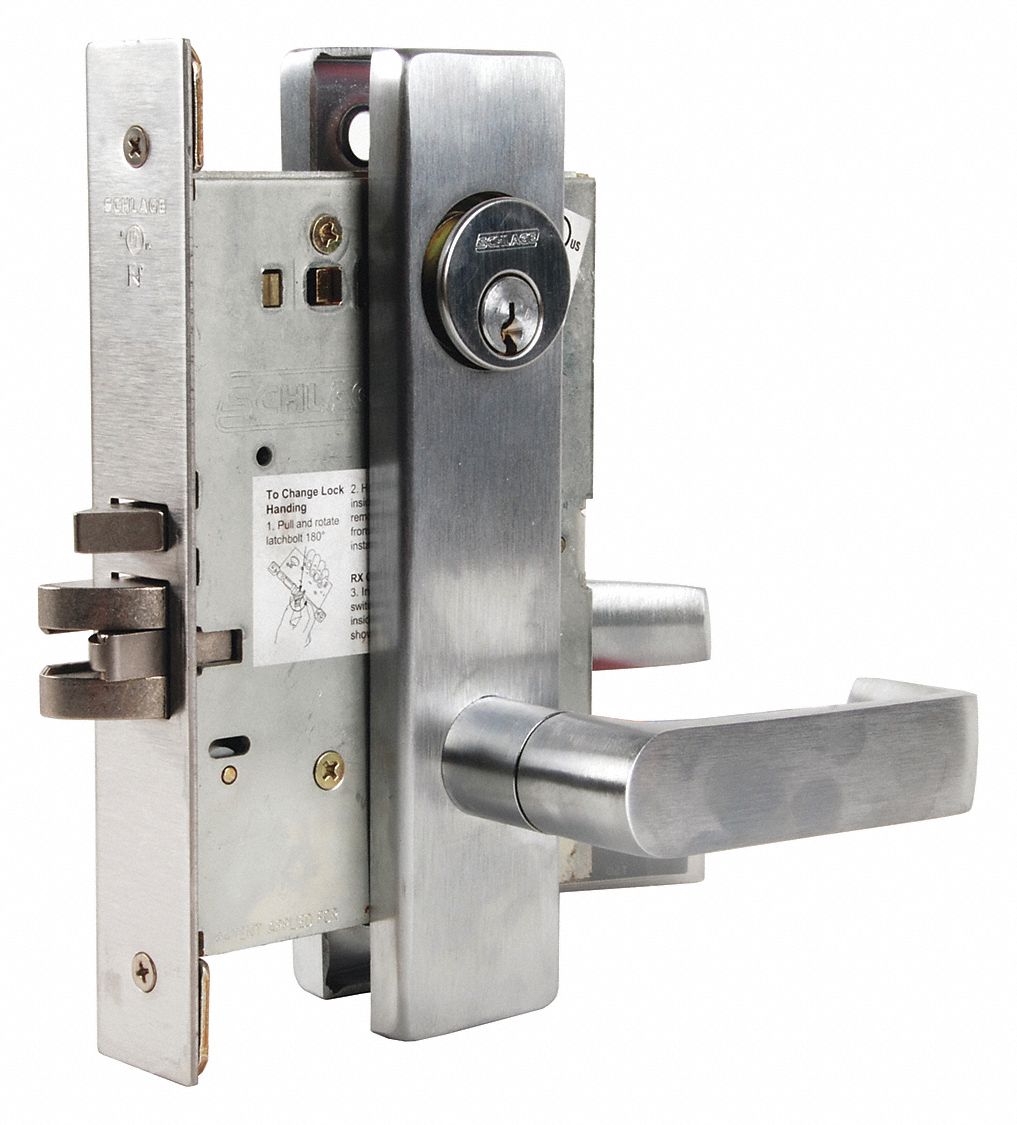 SCHLAGE Mortise Lockset, Mechanical, Different, Satin Chrome, 2 3/4 in