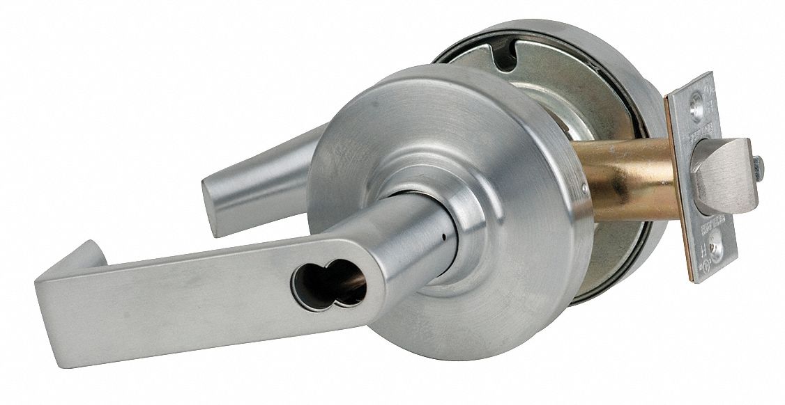 SCHLAGE Lever, Mechanical, Heavy Duty, Not Keyed, Satin Chrome, 2 3/4