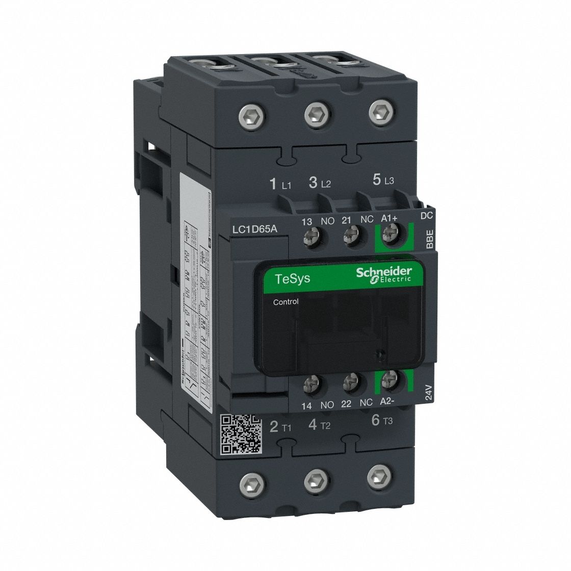 IEC Magnetic Contactor: Non-Reversing, 3 Poles, 3NO Contacts, 65 A, 24V DC Coil, 1NO/1NC