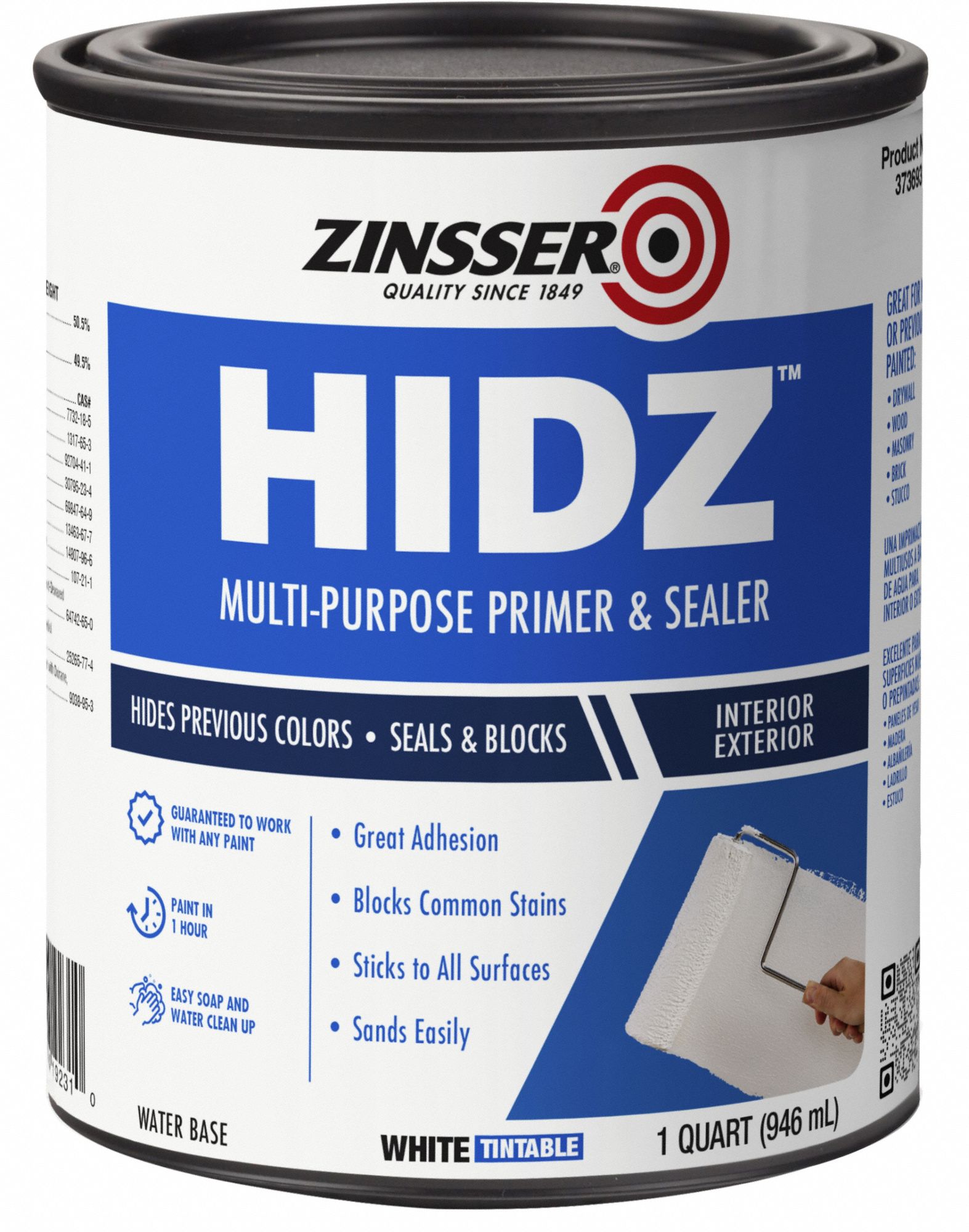 Primer/Sealer: Exterior/Interior, White, Brick/Drywall/Masonry/Stucco/Wood, Water, Flat, 01