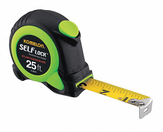 KOMELON, Tape Measure,Green,Self Lock,25 ft. x 1" 373G68SL2825