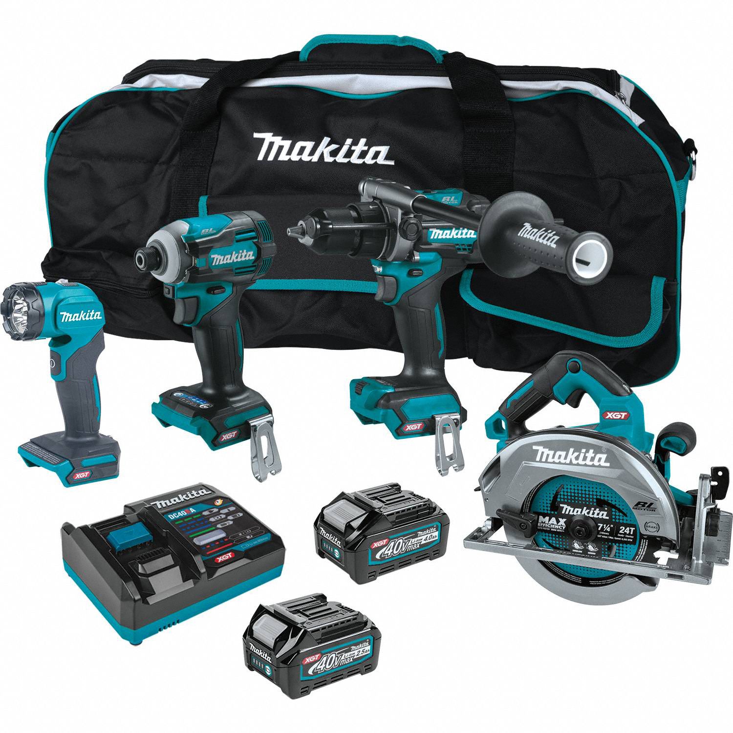 Cordless Tool Combination Kit: 4 Tools, Circular Saw/Flashlight/Hammer Drill/Impact Driver