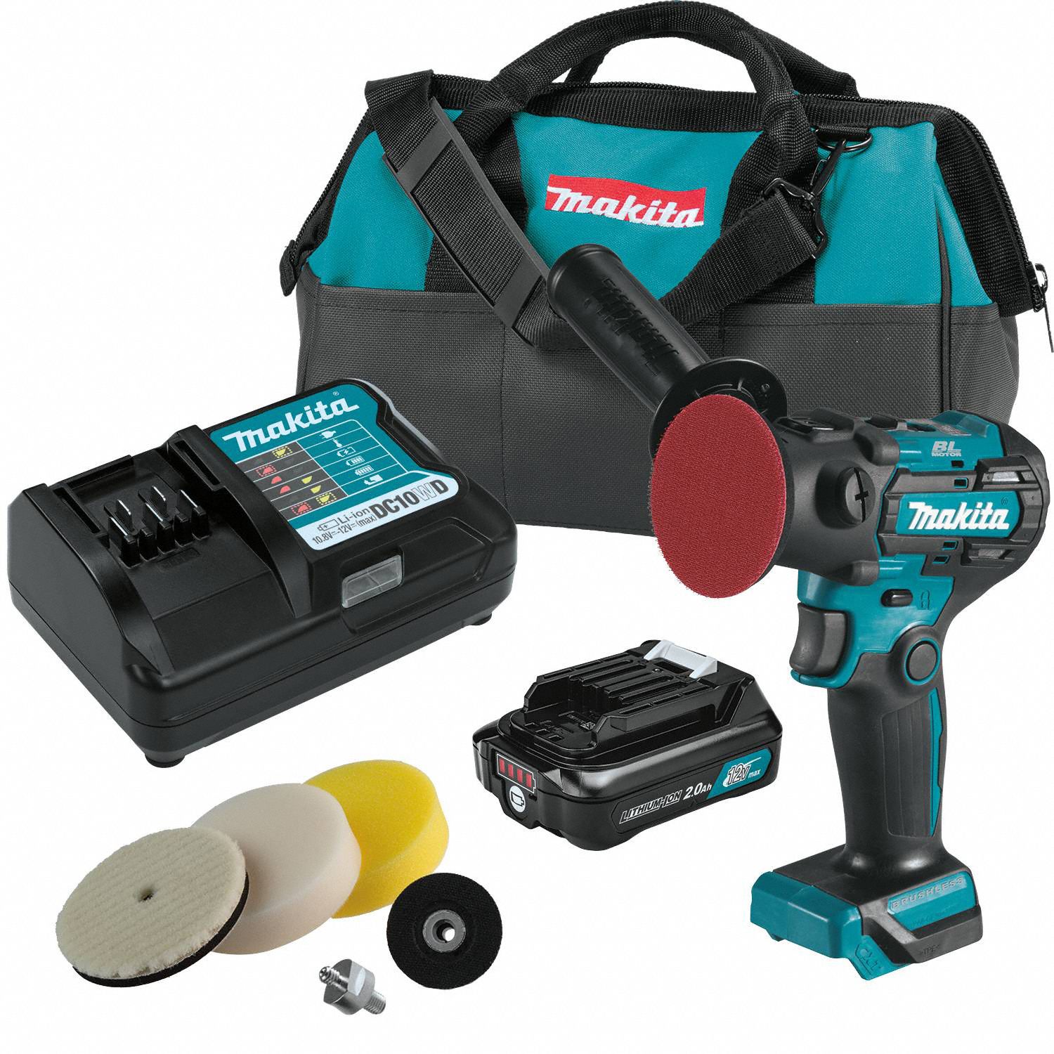 Cordless Polisher Kit: 12V MAX, Battery Included, 2 in_3 in Backing Pad, Rotary, Brushless