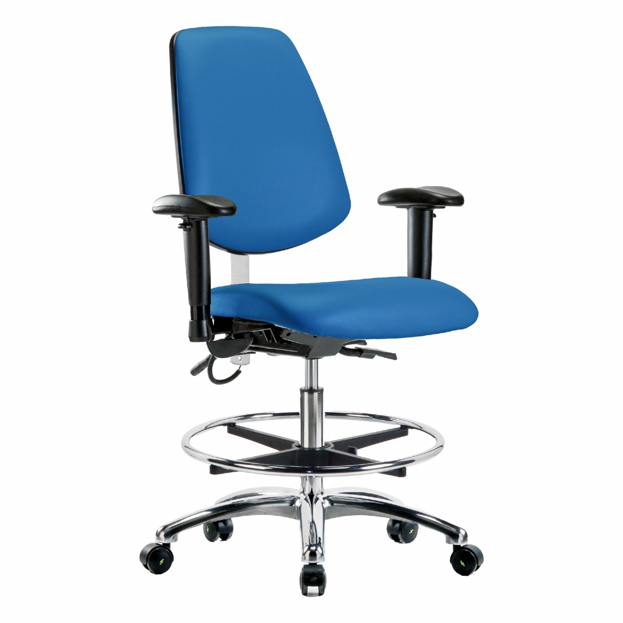 ESD Task Chair: Vinyl, Arms Included, Ht Range 21 1/2 in to 29 in, 18 1/2 in Seat Wd, 17 in Seat Dp
