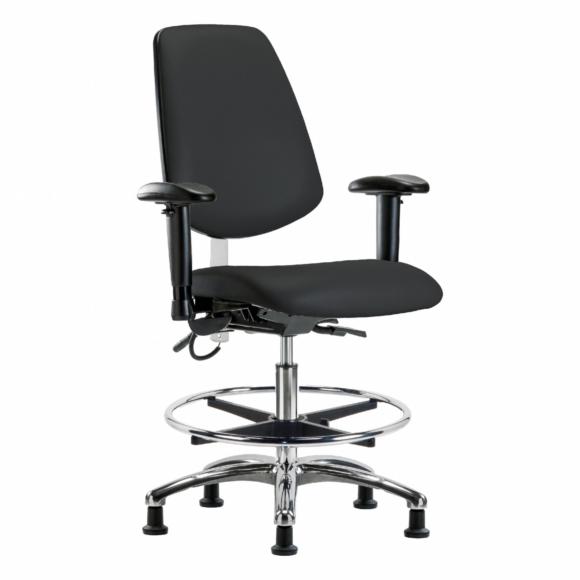 ESD Task Chair: Vinyl, Arms Included, Ht Range 21 1/2 in to 29 in, 18 1/2 in Seat Wd, 17 in Seat Dp