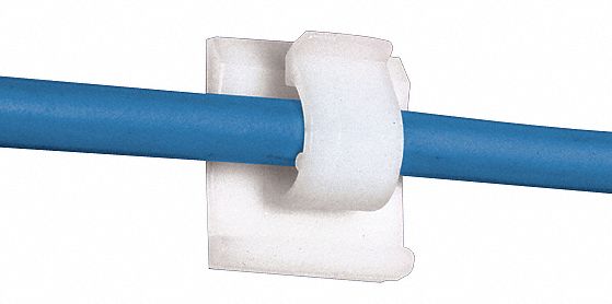 Cable Clip: 0.62 in Max. Bundle Dia., 1.24 in Lg, 1.12 in Wd, Nylon 6/6, Natural, Rubber, 100 PK