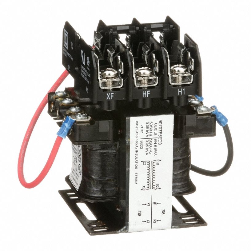 Control Transformer: 208V AC, 120V AC, Foot, 50 VA, Top Mounted Fuse Block, Single Phase