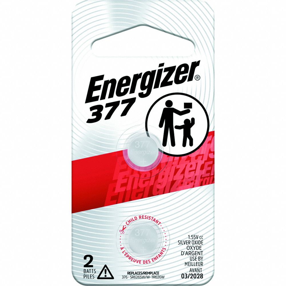 ENERGIZER, 377 Battery Size, Silver Oxide, Button Cell Battery - 45EJ92 ...