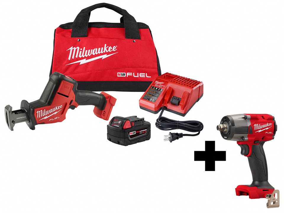 MILWAUKEE, 18V DC Volt, Tools, HACKZALL Kit and MTIW 377PE0|2719-21,  2962-20 Grainger