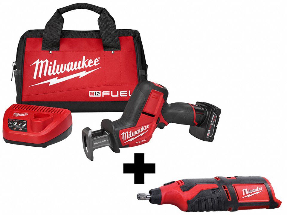 MILWAUKEE, 12 V Volt, 2 Tools, HACKZALL Kit and Rotary Tool - 377PE8 ...