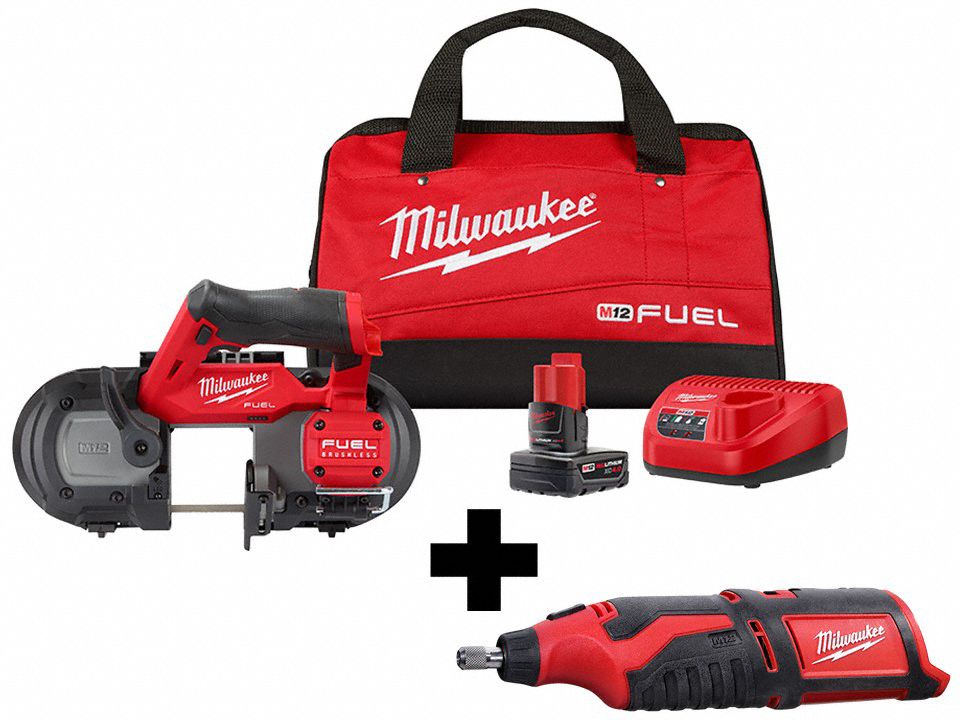 MILWAUKEE, 12 V Volt, 2 Tools, Band Saw Kit and Rotary Tool - 377PF2 ...