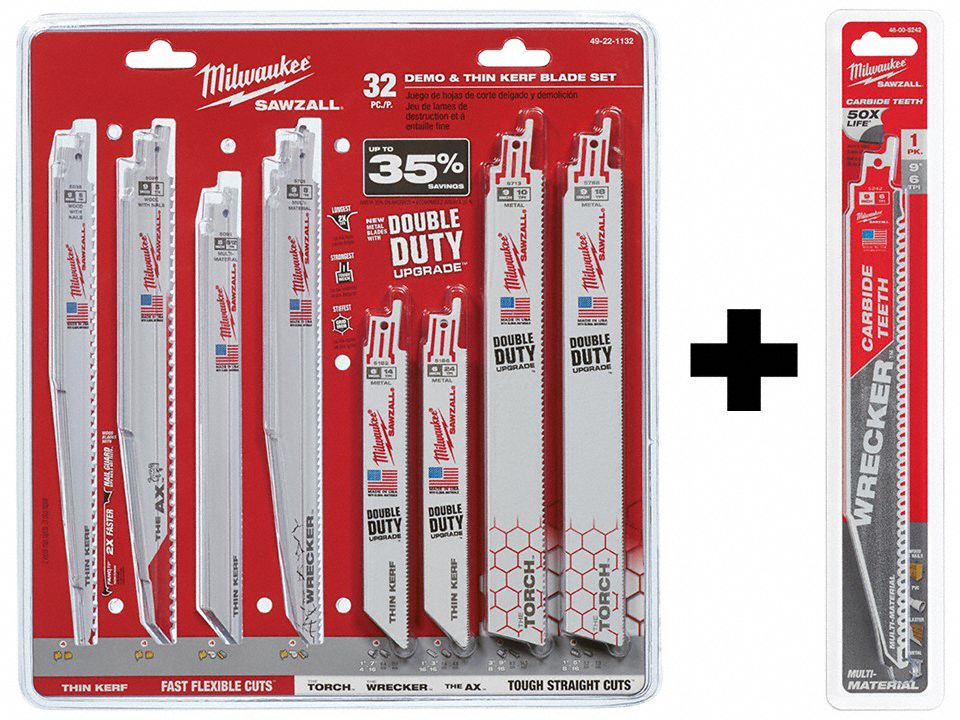 MILWAUKEE, 6 Teeth per Inch, 6 in_8 in_9 in Blade Lg, SAWZALL Blade Set