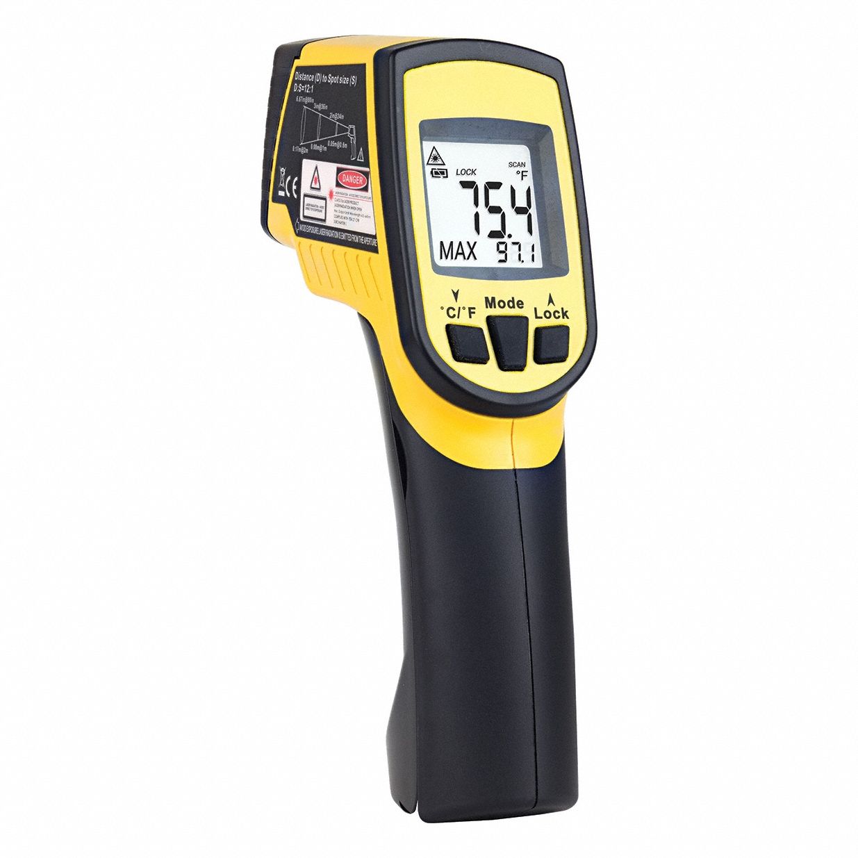 Infrared Thermometer: -76° to 1,022°F, Yes, NIST, 1 in @ 12 in Focus, Adj 0.10 to 1.00