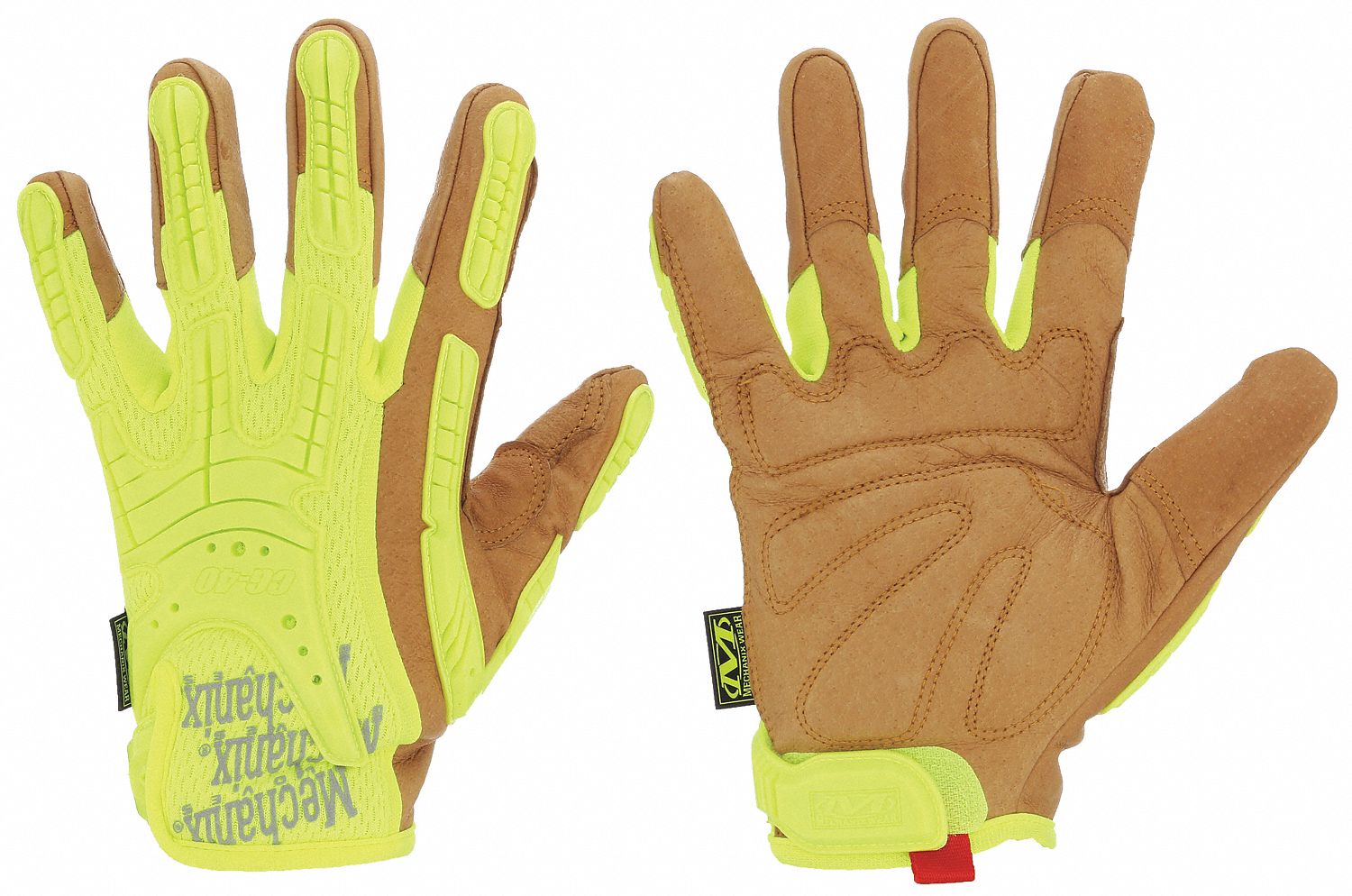 MECHANICS GLOVES, S (8) FULL FINGER, PIGSKIN, TPR, HEAVY DUTY, LIME, HI-VIS