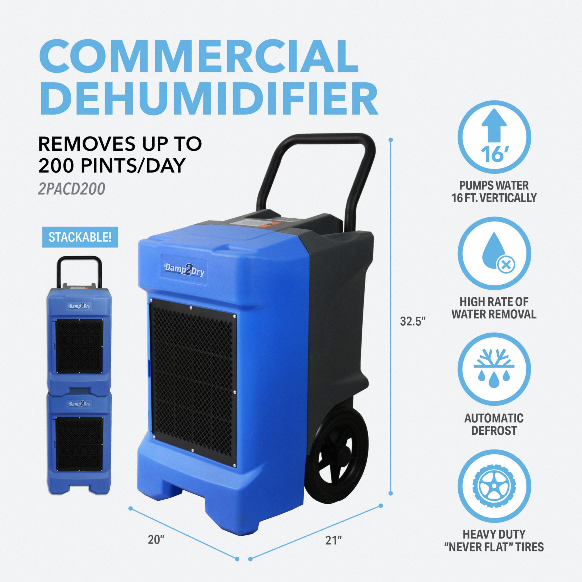 GRAINGER APPROVED Industrial Dehumidifiers 105 pt Per Day, Std Refrigerant, BuiltIn Drain Pump