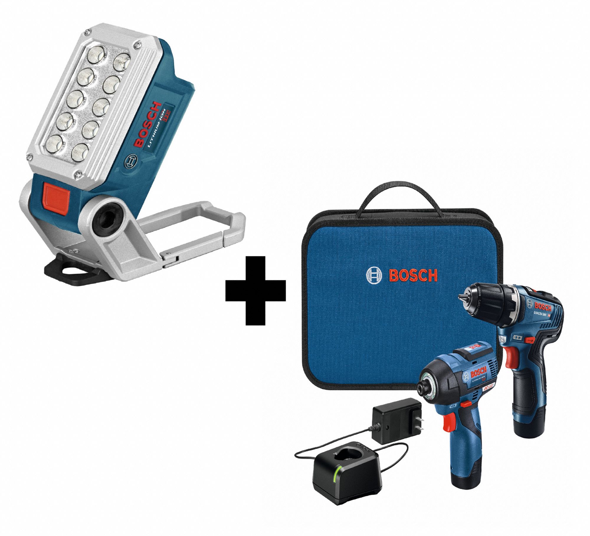 BOSCH, 12 V Volt, 3 Tools, Cordless Combination Kit plus Light 379AD8