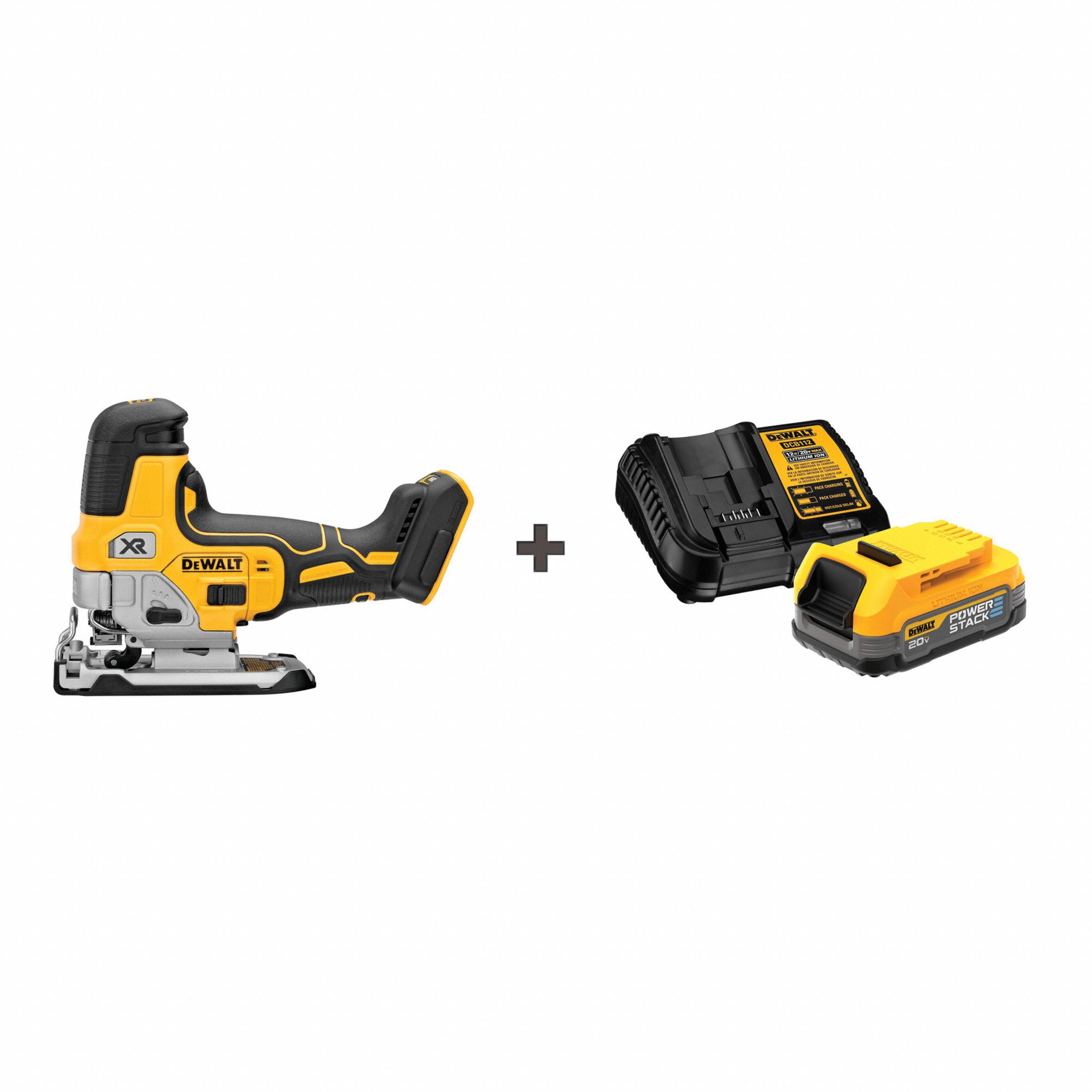 DEWALT Cordless Jig Saw, 20VDC, Barrel Grip 379AT2DCS335B/DCBP034C