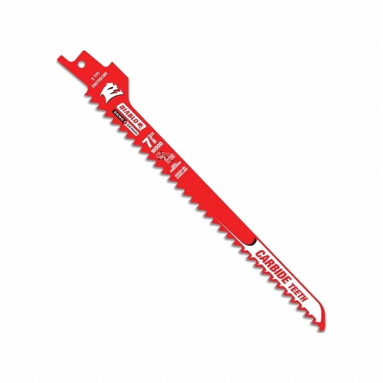 Reciprocating Saw Blade: 5 Teeth per Inch, 7 3/8 in Blade Lg, 0.05 in Blade Thick, Carbide