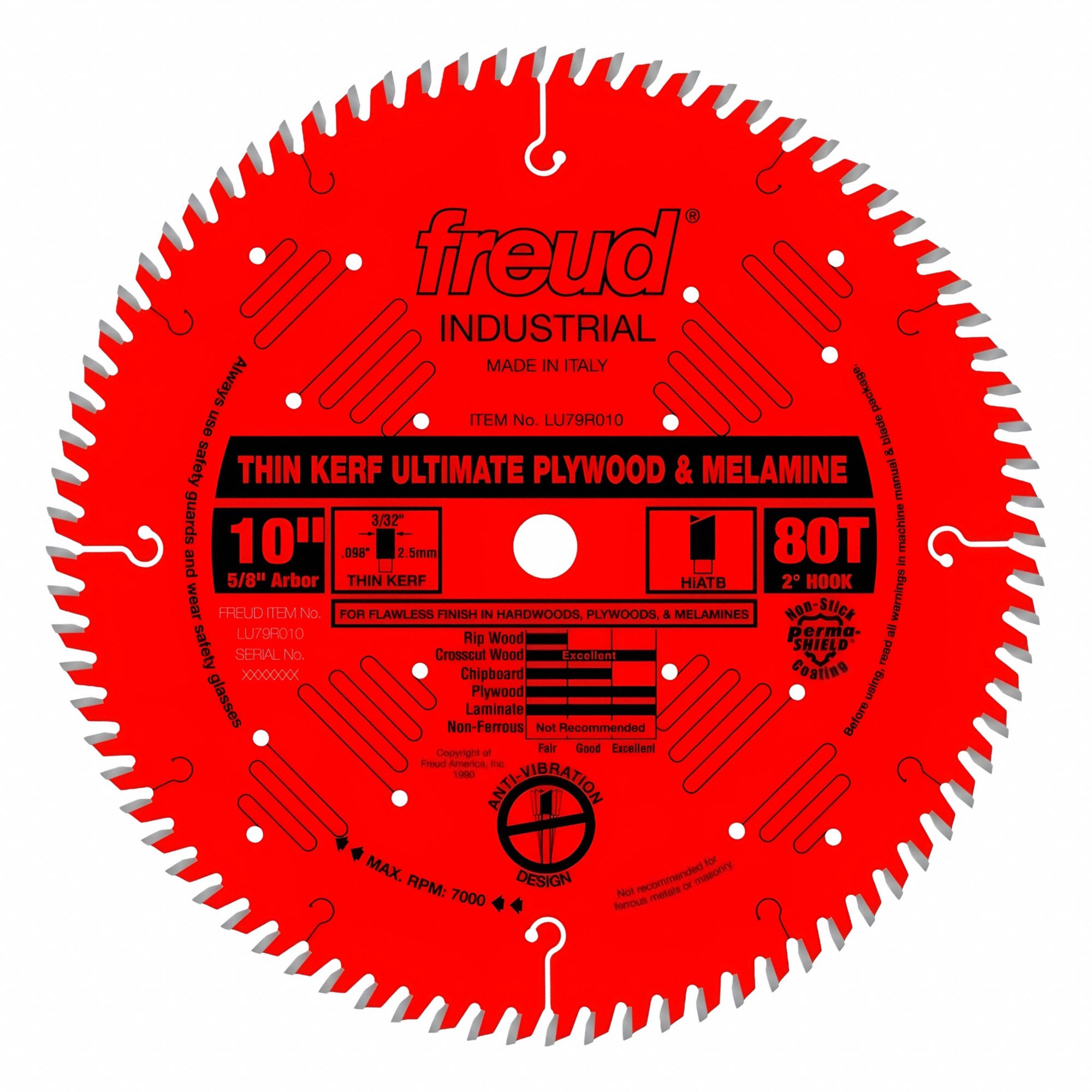 Circular Saw Blade: 10 in Blade Dia., 80 Teeth, 0.1 in Cut Wd, 5/8 in Arbor Size, Carbide