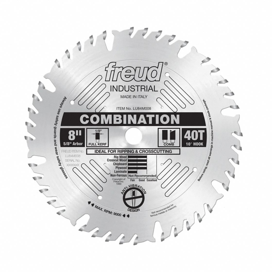 FREUD, 8 in Blade Dia., 40 Teeth, Circular Saw Blade - 380AZ4|LU84M008 ...