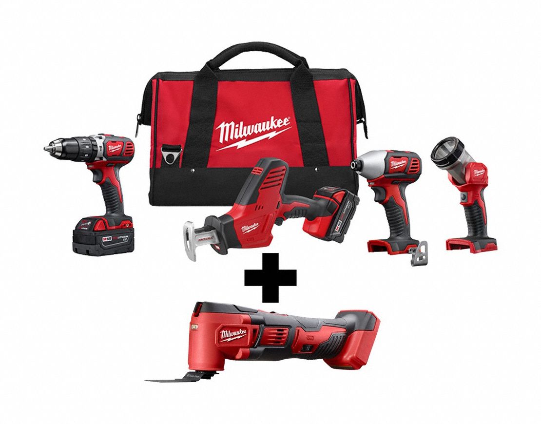 MILWAUKEE, 18 V Volt, 5 Tools, Cordless Combination Kit 380FM02695