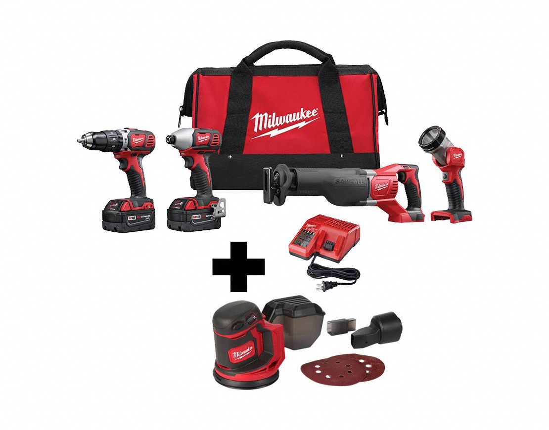 MILWAUKEE, 18 V Volt, 5 Tools, Cordless Combination Kit - 380FM5|2696 ...