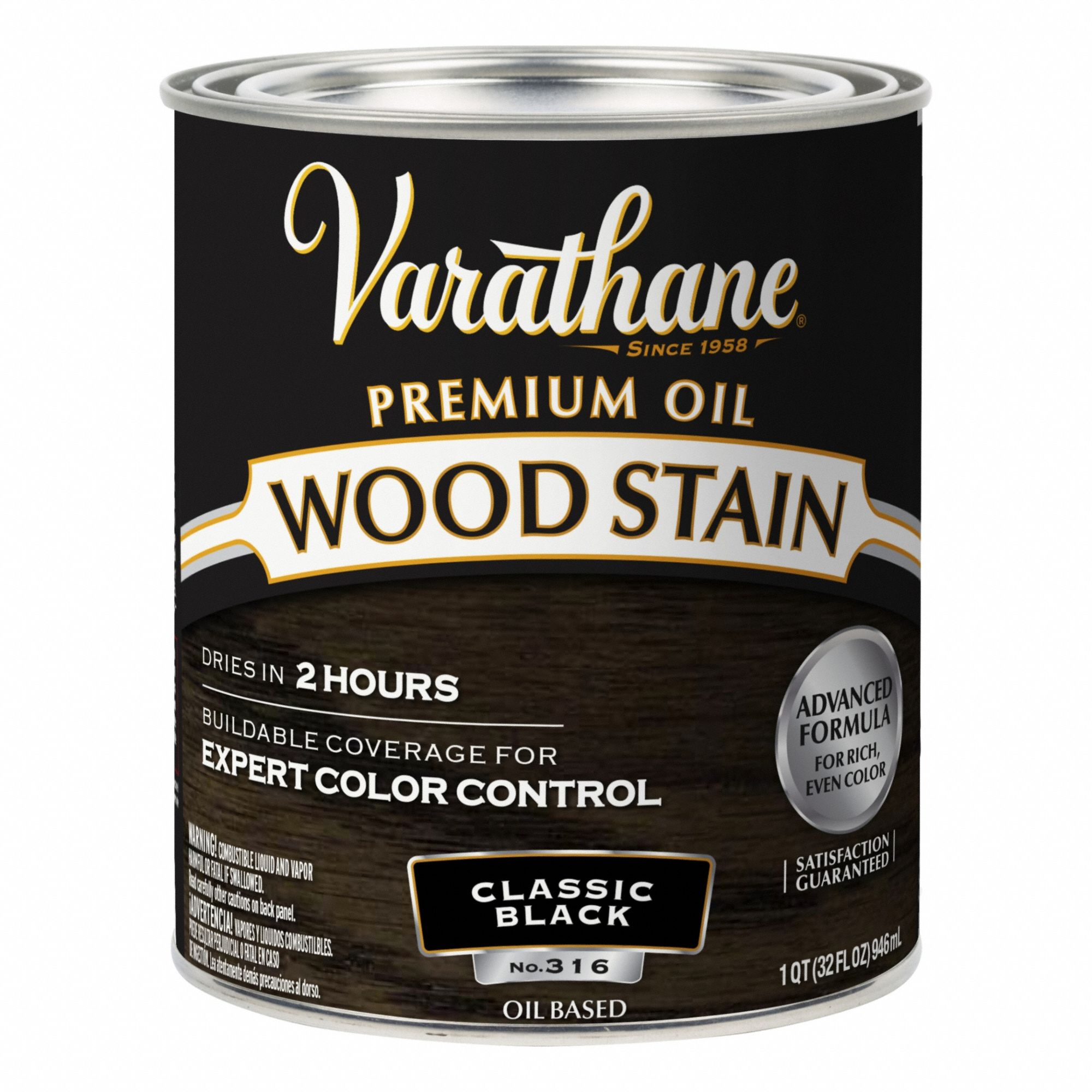 Wood Stain: Wood Stain, Interior, Oil, 1 qt Container Size, Wood, Satin, Classic Black
